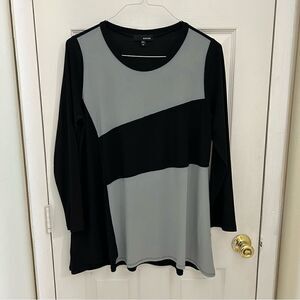 Sun Kim Colorblock Lagenlook Top Size Medium Made is USA Black Gray Long Sleeve